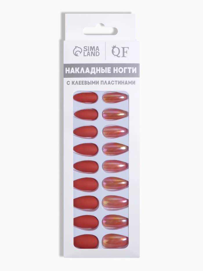 Накладные ногти, 24 шт., с клеевыми пластинами, форма миндаль, матовые, голографические, красные
