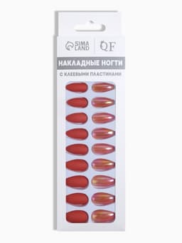 Накладные ногти, 24 шт., с клеевыми пластинами, форма миндаль, матовые, голографические, красные