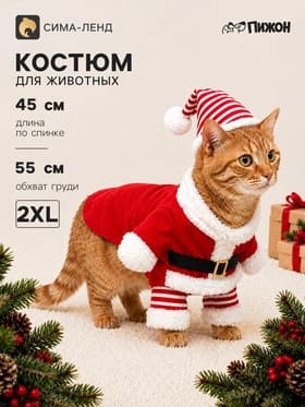 Новогодний костюм для собак «Клаус», размер 2XL (ДС 45, ОГ 55 см)