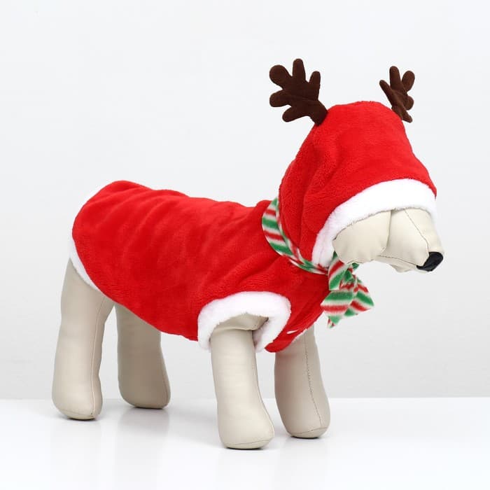 Костюм для животных «Новогодний с рожками», размер L (ДС 35, ОГ 45 см)