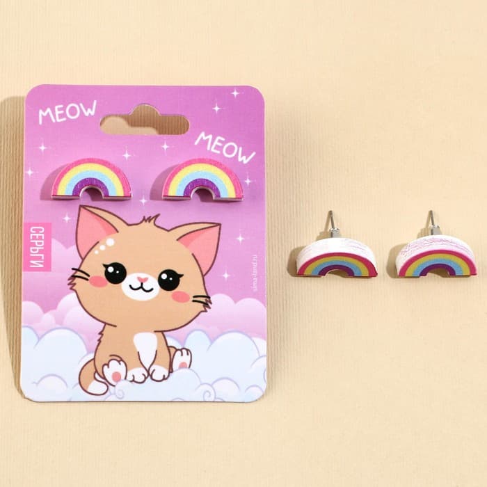 Серьги детские Meow, гвоздики