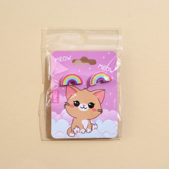 Серьги детские Meow, гвоздики