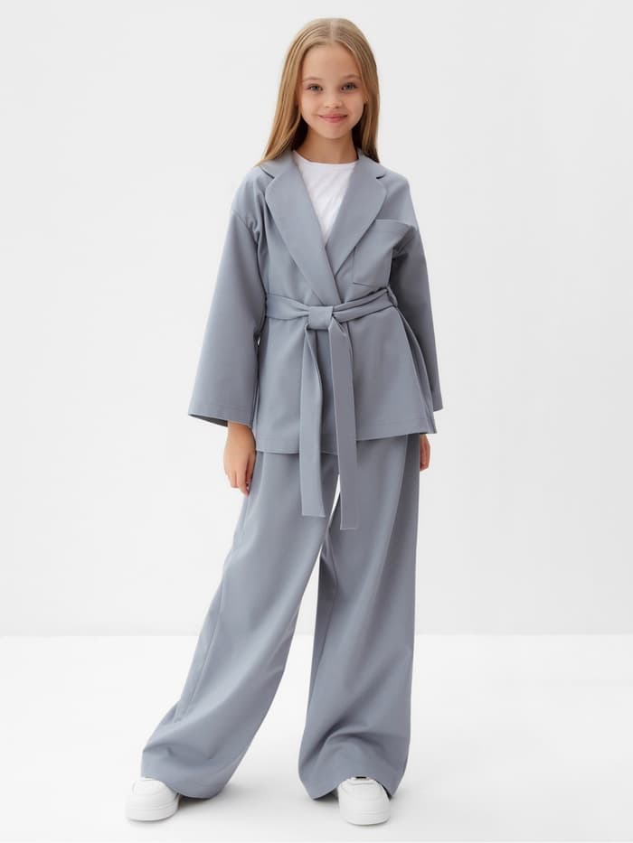 Комплект для девочки (жакет и брюки) MINAKU: PartyDress, серо-голубой, рост 140 см