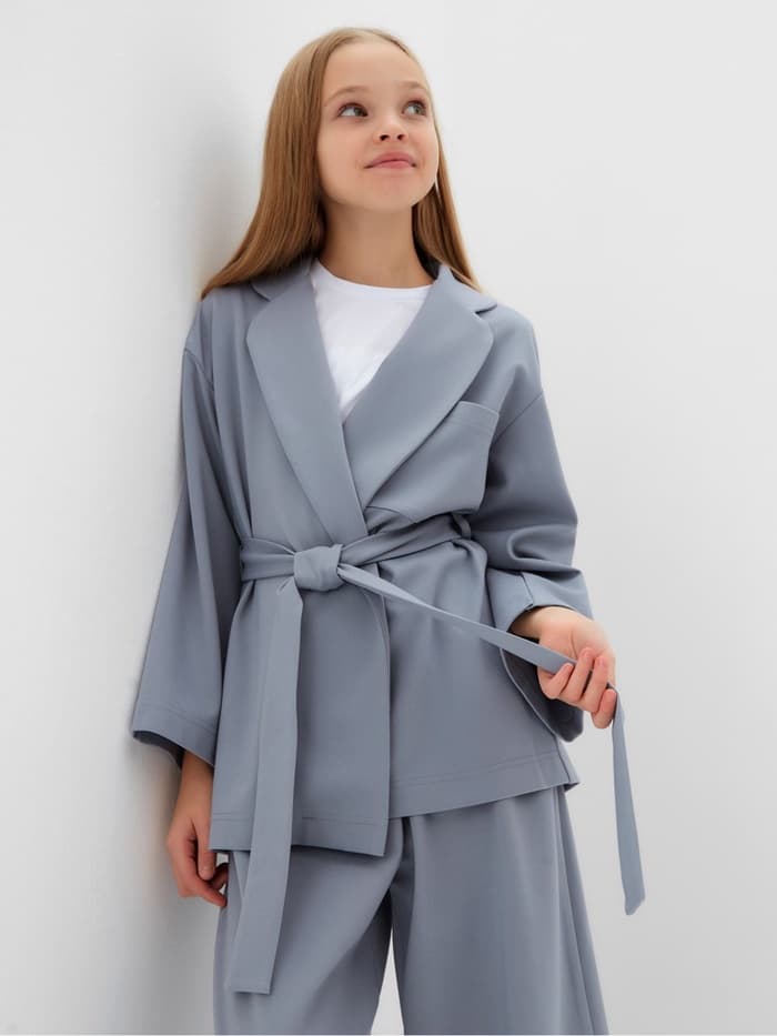 Комплект для девочки (жакет и брюки) MINAKU: PartyDress, серо-голубой, рост 140 см