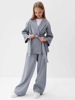 Комплект для девочки (жакет и брюки) MINAKU: PartyDress, серо-голубой, рост 140 см