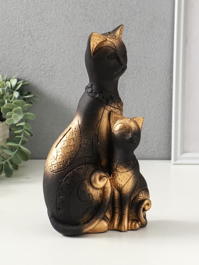 Копилка для денег «Коты Фараоны», гипс, чёрная в золоте, 27.5×15×9 см