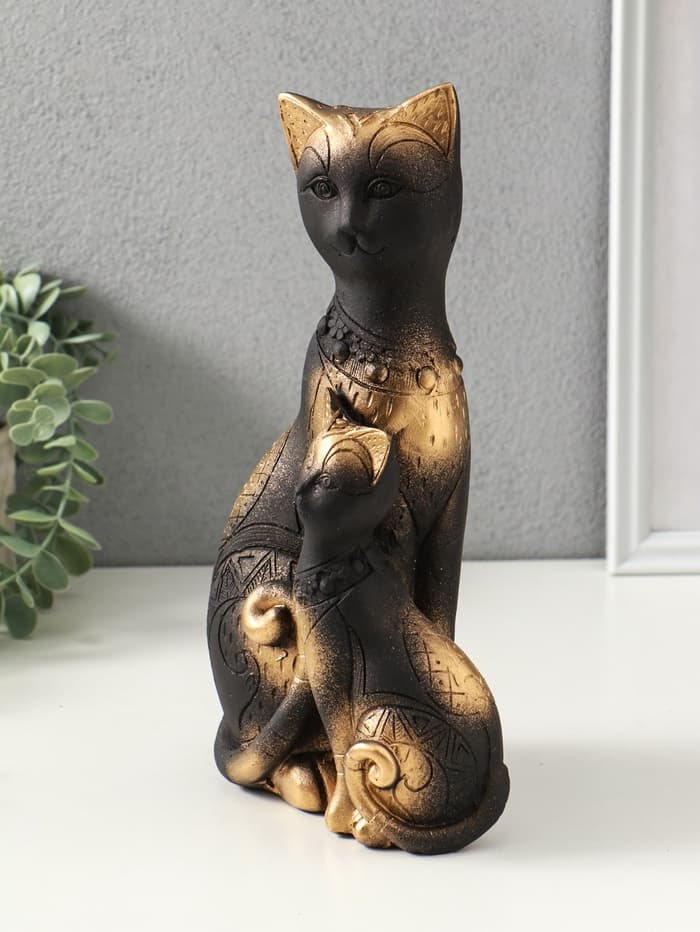 Копилка для денег «Коты Фараоны», гипс, чёрная в золоте, 27.5×15×9 см