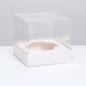 Коробка для пирожных с ложементом, белый,15×15×14 см