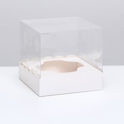 Коробка для пирожных с ложементом, белый,15×15×14 см