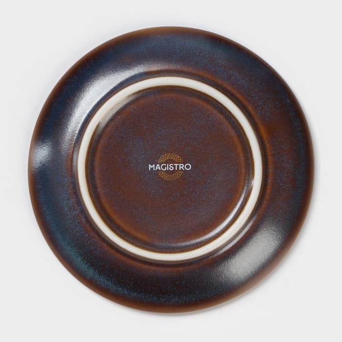 Чайная пара Magistro Garland, чашка 200 мл, блюдце d=14.2 см, фарфор, синяя, коричневая