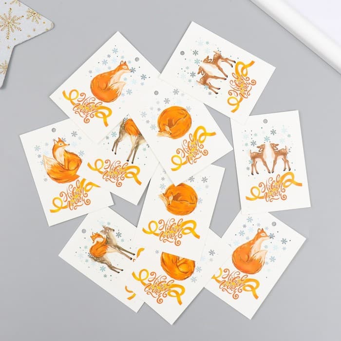 Бирка картонная «С Новым годом» набор 10 шт. (5 видов) 5×7 см