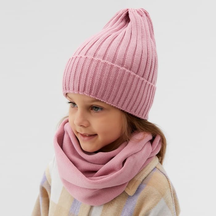 Комплект для девочки (шапка и снуд) KAFTAN, цвет пудровый, размер 44-48 (6-12 мес.)