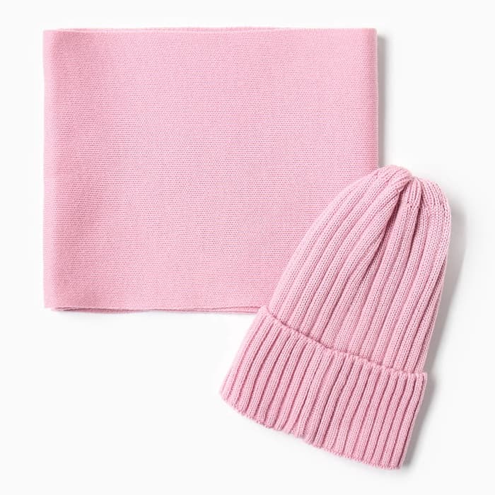 Комплект для девочки (шапка и снуд) KAFTAN, цвет пудровый, размер 44-48 (6-12 мес.)