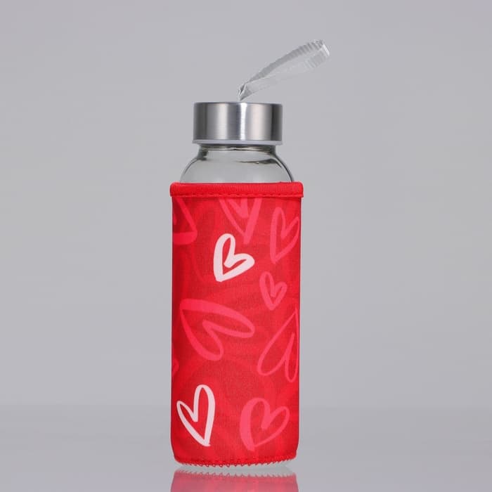 Бутылка для воды стеклянная в чехле «Сердечки», 350 мл