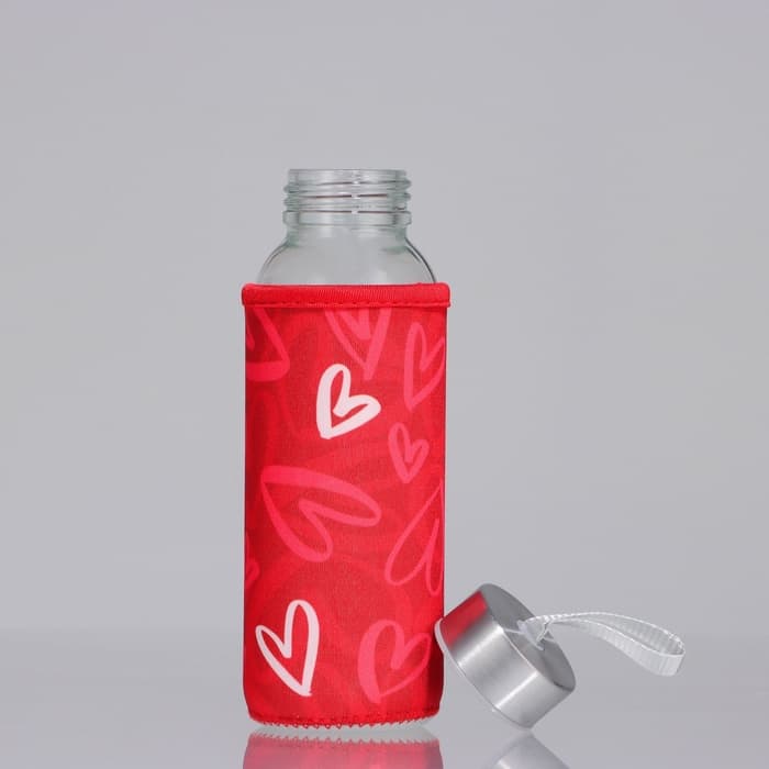 Бутылка для воды стеклянная в чехле «Сердечки», 350 мл