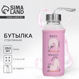 Бутылка для воды стеклянная в чехле «Котики», 350 мл