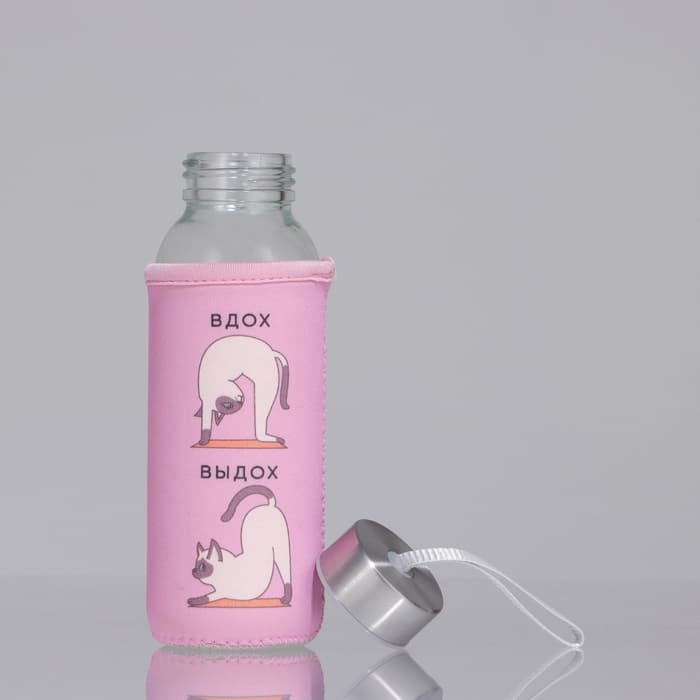 Бутылка для воды стеклянная в чехле «Котики», 350 мл