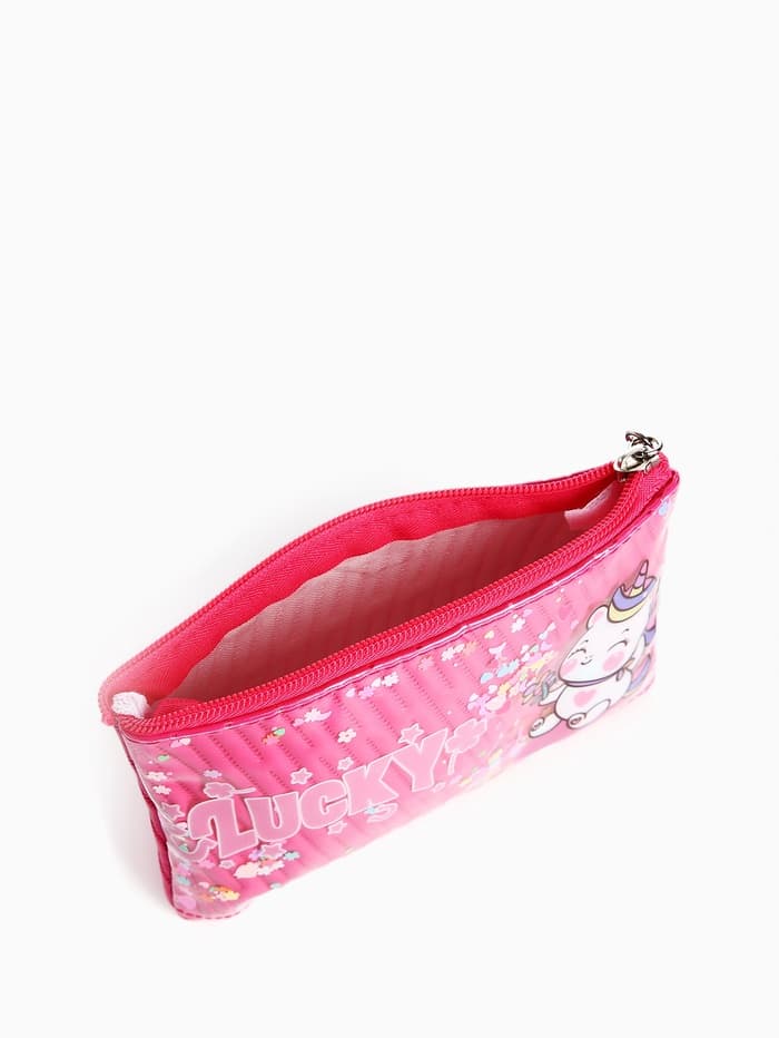 Косметичка на молнии плоская, с подкладкой, маленькая, с принтом, малиновая