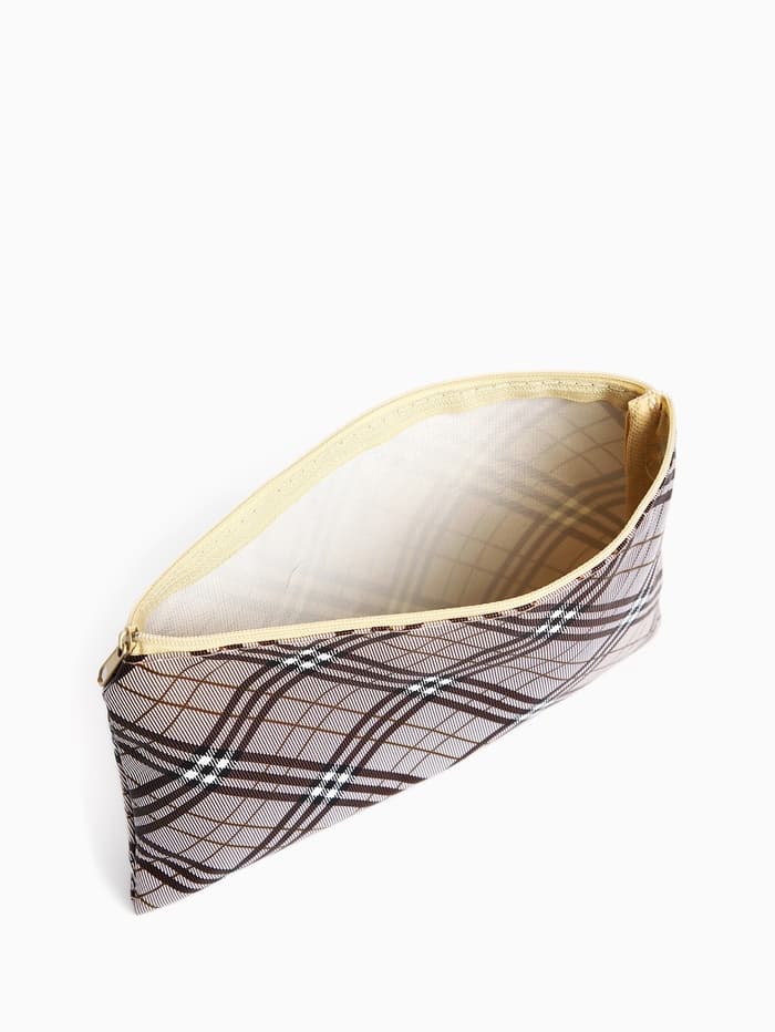 Косметичка-пенал на молнии, плоская, с рисунком «Ромбы», бежевая