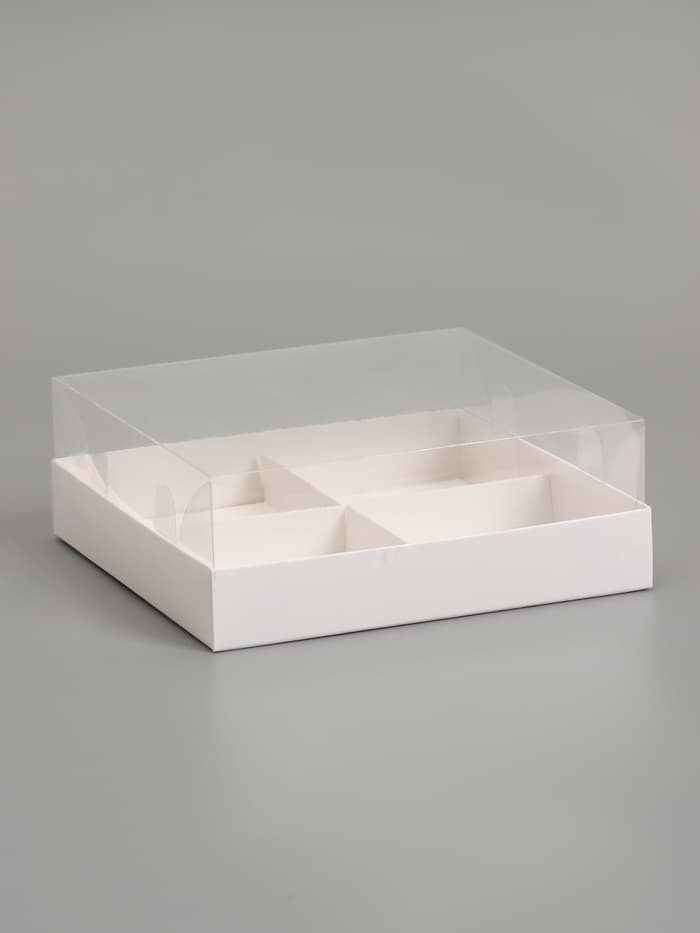 Коробка для муссовых пирожных, 4 штуки, 17×17×6 Белый