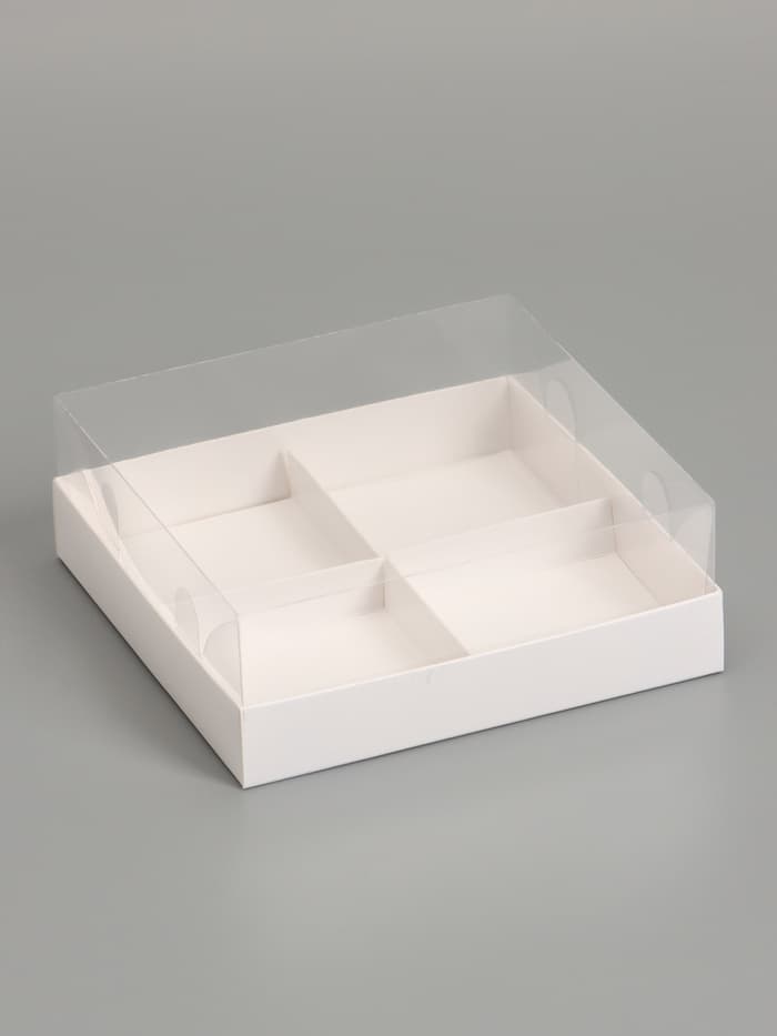 Коробка для муссовых пирожных, 4 штуки, 17×17×6 Белый