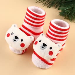 Подарочный набор новогодний Крошка Я «Мишка» держатель для соски-пустышки на ленте, носочки - погремушки