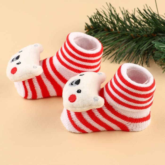 Подарочный набор новогодний Крошка Я «Мишка» держатель для соски-пустышки на ленте, носочки - погремушки