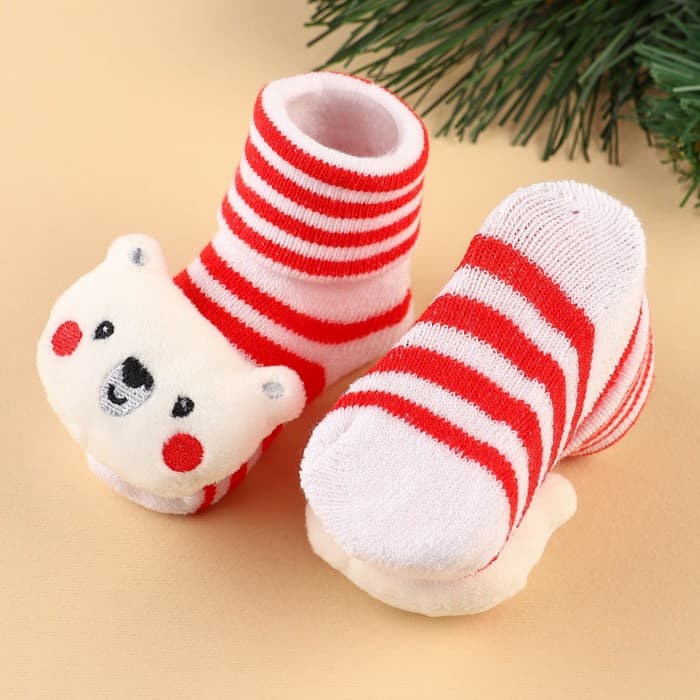 Подарочный набор новогодний Крошка Я «Мишка» держатель для соски-пустышки на ленте, носочки - погремушки