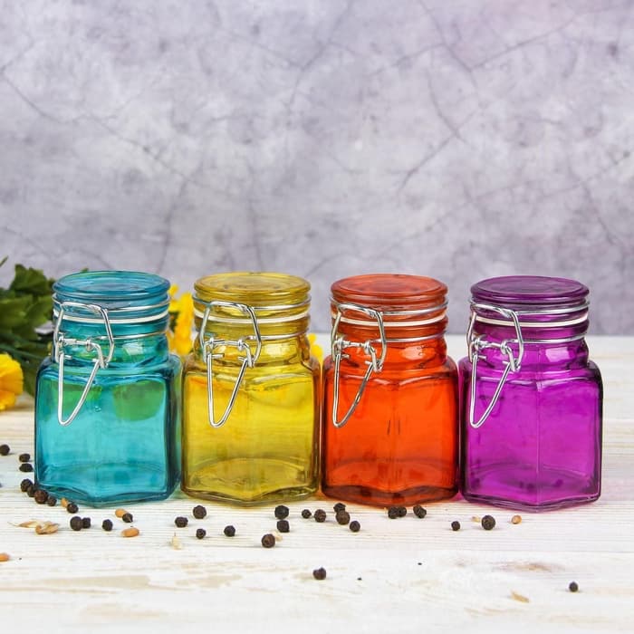 Банка для хранения сыпучих «Грани», 100 мл, 5.5×8 см, с бугельным замком, стекло, МИКС