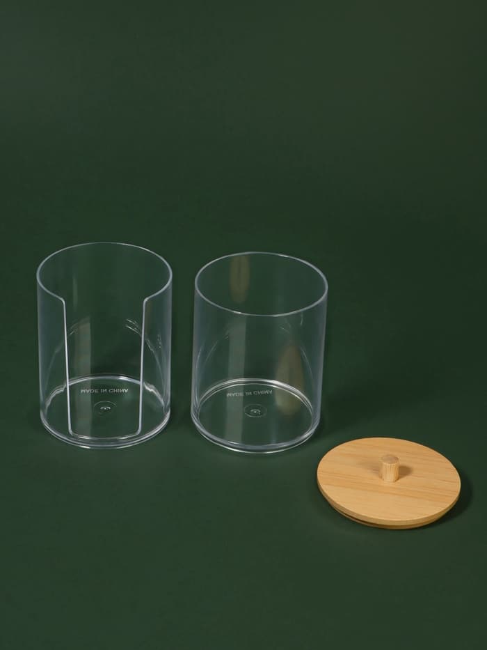 Органайзер для ватных палочек и дисков «BAMBOO», с крышкой, 2 секции, 7×18.5 см, прозрачный