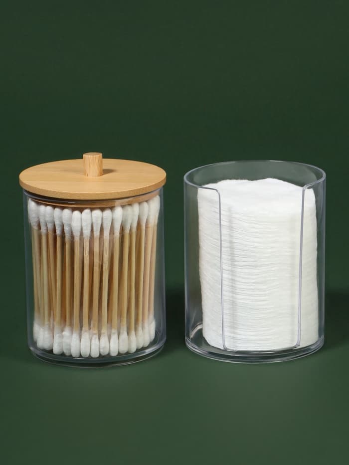 Органайзер для ватных палочек и дисков «BAMBOO», с крышкой, 2 секции, 7×18.5 см, прозрачный