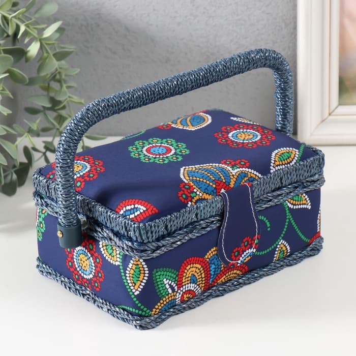 Шкатулка для рукоделия и шитья «Цветочная мозаика», хранение ниток, иголок, мелочи, 18×12×9.5 см