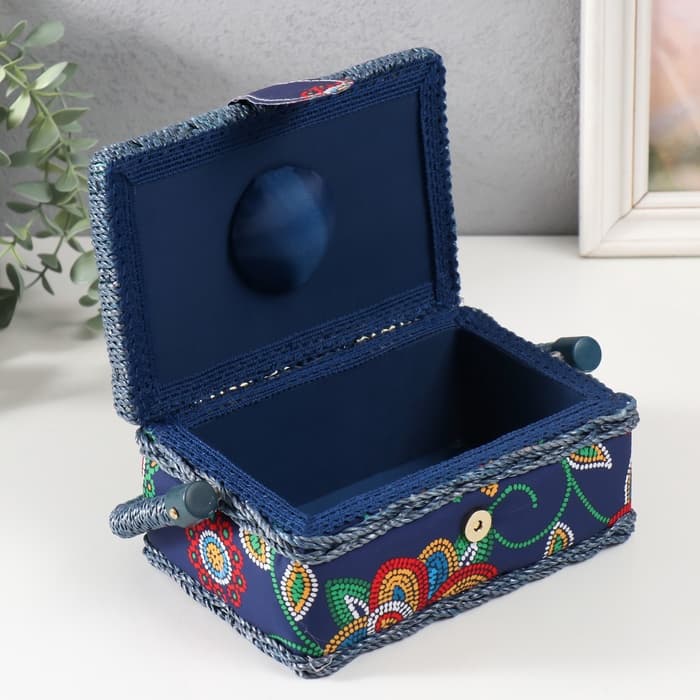 Шкатулка для рукоделия и шитья «Цветочная мозаика», хранение ниток, иголок, мелочи, 18×12×9.5 см