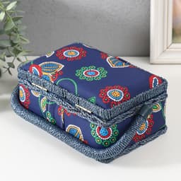 Шкатулка для рукоделия и шитья «Цветочная мозаика», хранение ниток, иголок, мелочи, 18×12×9.5 см