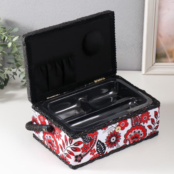 Шкатулка для рукоделия и шитья «Народный цветочный узор», хранение ниток, иголок, мелочи, 24×16×11 см