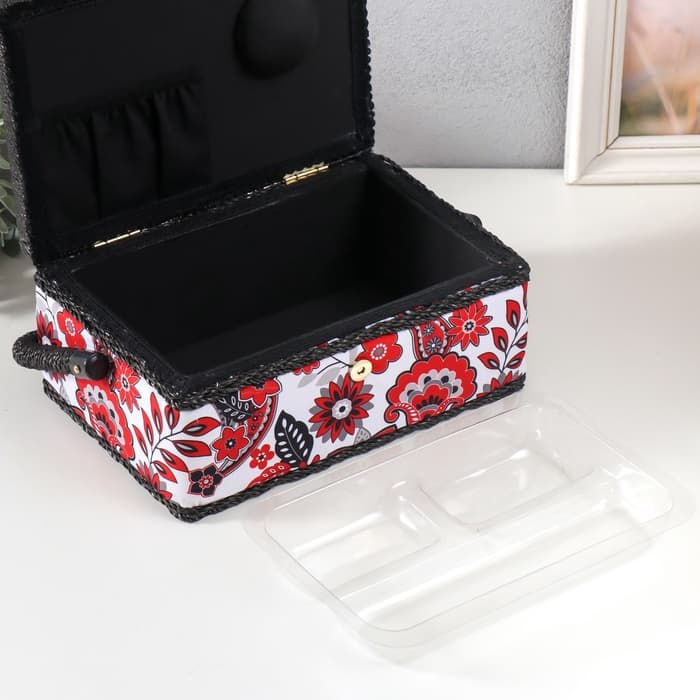 Шкатулка для рукоделия и шитья «Народный цветочный узор», хранение ниток, иголок, мелочи, 24×16×11 см