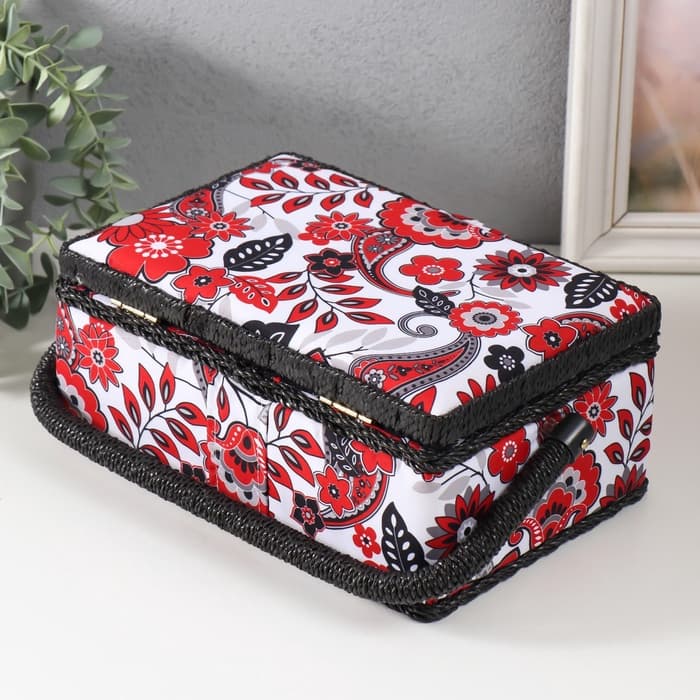 Шкатулка для рукоделия и шитья «Народный цветочный узор», хранение ниток, иголок, мелочи, 24×16×11 см
