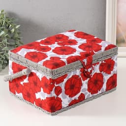 Шкатулка для рукоделия и шитья «Красные маки на белом», хранение ниток, иголок, мелочи, 19×26×14.5 см