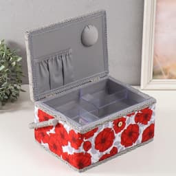 Шкатулка для рукоделия и шитья «Красные маки на белом», хранение ниток, иголок, мелочи, 19×26×14.5 см