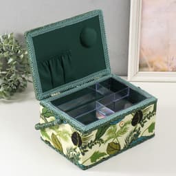 Шкатулка для рукоделия и шитья «Тропические листья на зелёном», хранение ниток, иголок, мелочи, 19×26×14.5 см
