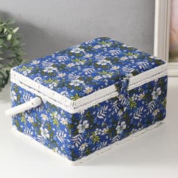 Шкатулка для рукоделия и шитья «Полевые цветы на синем», хранение ниток, иголок, мелочи, 19×26×14.5 см