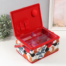 Шкатулка для рукоделия и шитья «Тропические листья», хранение ниток, иголок, мелочи, 19×26×14.5 см