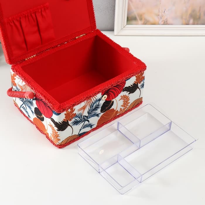 Шкатулка для рукоделия и шитья «Тропические листья», хранение ниток, иголок, мелочи, 19×26×14.5 см