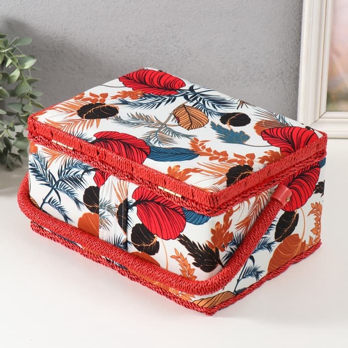 Шкатулка для рукоделия и шитья «Тропические листья», хранение ниток, иголок, мелочи, 19×26×14.5 см