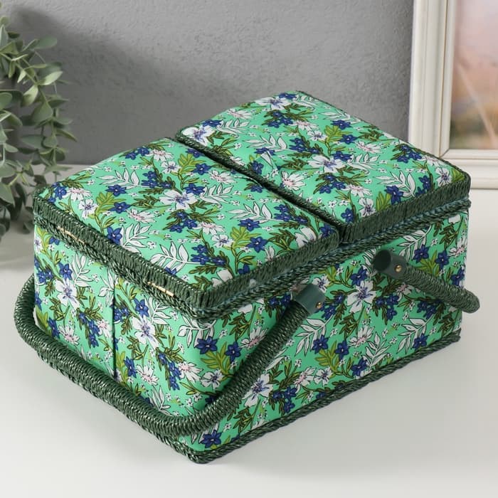 Шкатулка для рукоделия и шитья «Полевые цветы на зелёном», хранение ниток, иголок, мелочи, 19×26×14.5 см