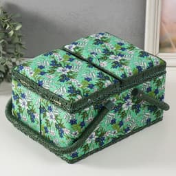 Шкатулка для рукоделия и шитья «Полевые цветы на зелёном», хранение ниток, иголок, мелочи, 19×26×14.5 см