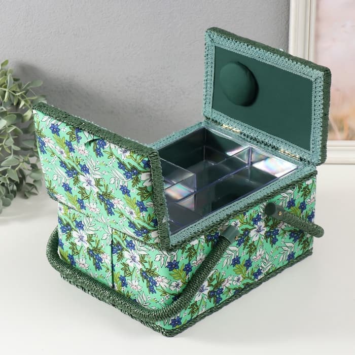 Шкатулка для рукоделия и шитья «Полевые цветы на зелёном», хранение ниток, иголок, мелочи, 19×26×14.5 см