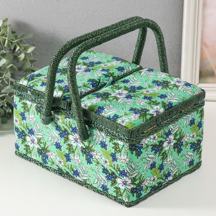 Шкатулка для рукоделия и шитья «Полевые цветы на зелёном», хранение ниток, иголок, мелочи, 19×26×14.5 см