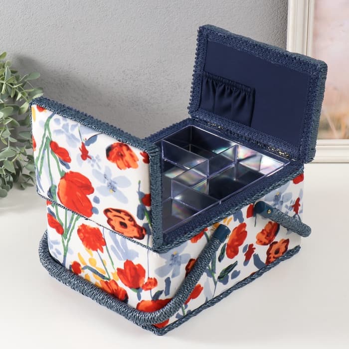 Шкатулка для рукоделия и шитья «Летние цветы на белом», хранение ниток, иголок, мелочи, 19×26×14.5 см