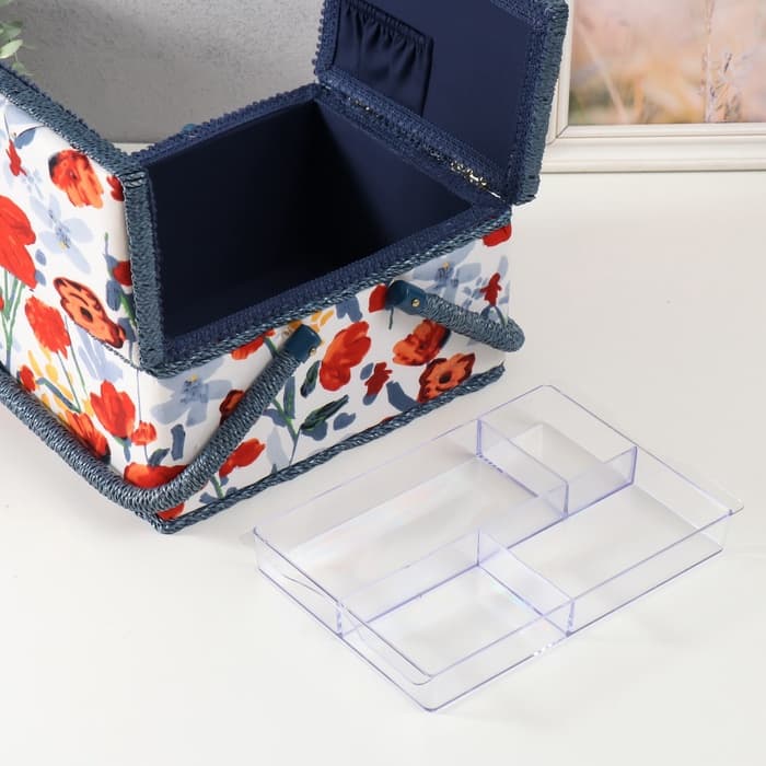 Шкатулка для рукоделия и шитья «Летние цветы на белом», хранение ниток, иголок, мелочи, 19×26×14.5 см